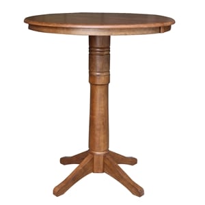 36&quot Solid Wood Round Top Pedestal Table with 12&quot Leaf in Oak- 42.1&quot H