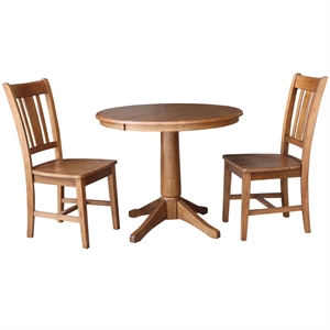 36&quot Solid Wood Round Extension Dining Table with 2 Chairs in Oak