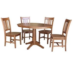36&quot Solid Wood Round Extension Dining Table with 4 Chairs in Oak