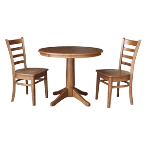 36&quot Solid Wood Round Extension Dining Table with 2 Chairs in Oak