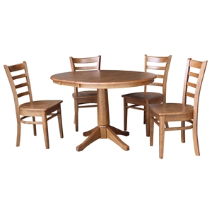 36&quot Solid Wood Round Extension Dining Table with 4 Chairs in Oak