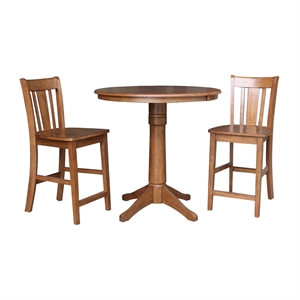 36&quot Solid Wood Round Extension Dining Table with 2 San Remo Stools in Oak