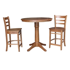 36&quot Solid Wood Round Extension Dining Table with 2 Stools in Oak