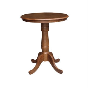 30&quot Solid Wood Round Top Pedestal Table in Distressed Oak  - 35.1&quotHeight