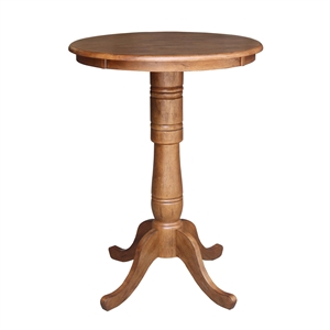 30&quot Solid Wood Round Top Pedestal Table in Distressed Oak  - 41.1&quot Height