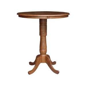 36&quot Solid Wood Round Top Pedestal Table in Distressed Oak  - 41.1&quot Height