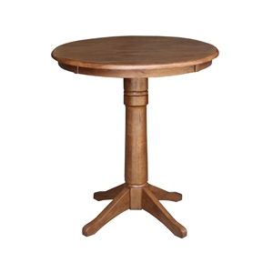 30&quot Solid Wood Round Top Pedestal Table in Distressed Oak - 35.9&quot Height