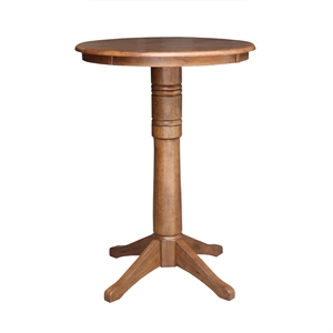 30&quot Solid Wood Round Top Pedestal Table in Distressed Oak - 41.9&quot Height