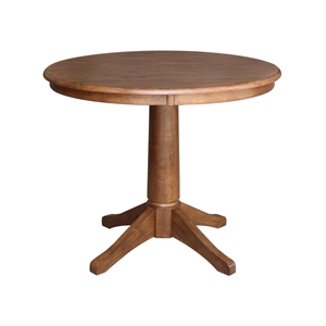 36&quot Solid Wood Round Top Pedestal Table in Distressed Oak - 29.9&quot Height