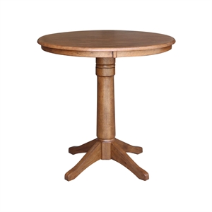 36&quot Solid Wood Round Top Pedestal Table in Distressed Oak - 35.9&quot Height