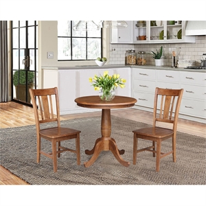 30&quot Solid Wood Round Pedestal Table in Distressed Oak with 2 San Remo Chairs