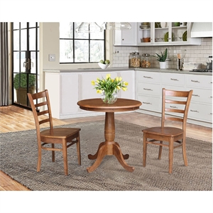 30&quot Solid Wood Round Pedestal Table in Distressed Oak with 2 Emily Chairs