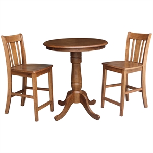 30&quot Solid Wood Round Pedestal Table in Distressed Oak with 2 San Remo Stools
