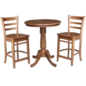 30&quot  Solid Wood Round Pedestal Table in Distressed Oak with 2 Emily Stools