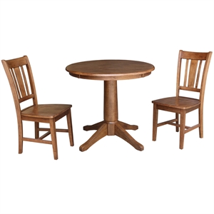 30&quotSolid Wood Round Pedestal Table in Distressed Oak with 2 San Remo Chairs