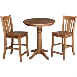 30&quot Solid Wood Round Pedestal Table in Distressed Oak with 2 San Remo Stools