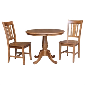 36&quot Solid Wood Round Pedestal Table in Distressed Oak with 2 San Remo Chairs
