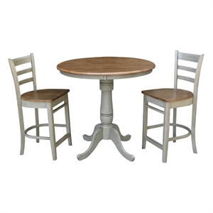36&quot Solid Wood Round Pedestal Table in Distressed Oak  with 2 Emily Stools