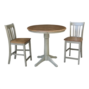 36&quot Solid Wood Round Pedestal Table in Distressed Oak with 2 San Remo Stools
