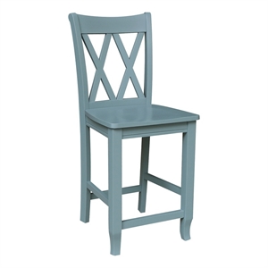 Solid Wood Double &quotX&quot Back Counterheight Stool in Smoked Blue - 24&quot Height