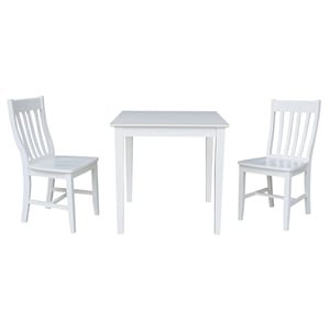 30&quot x 30&quot Solid Wood Dining Table with 2 Chairs in White - 3 Piece Set