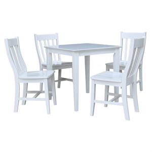 30&quot x 30&quot Solid Wood Dining Table with 4 Chairs in White - 5 Piece Set