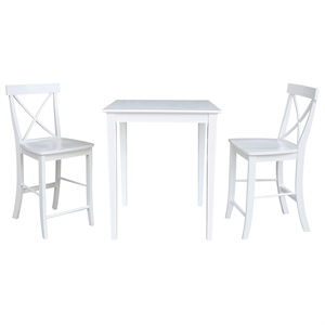 30&quot x 30&quot Solid Wood Counterheight Table with 2 X-Back Stools in White
