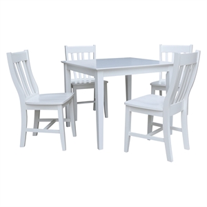 36&quot x 36&quot Solid Wood Dining Table with 4 Chairs in White - 5 Piece Set