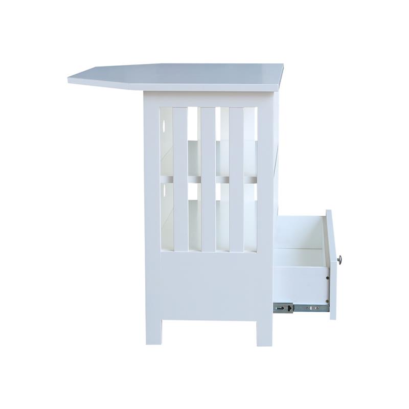 Solid Wood  TV Stand with Shelves and Drawer in White  - 28.9