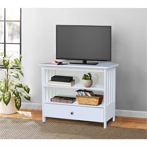 Solid Wood  TV Stand with Shelves and Drawer in White  - 28.9