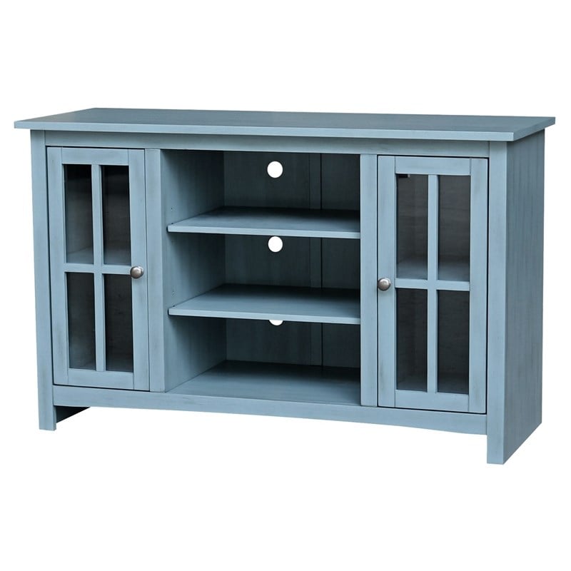 Entertainment/TV Stand with Open Shelves and 2 Doors in Ocean Blue - 48