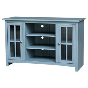 Entertainment/TV Stand with Open Shelves and 2 Doors in Ocean Blue - 48&quot Height