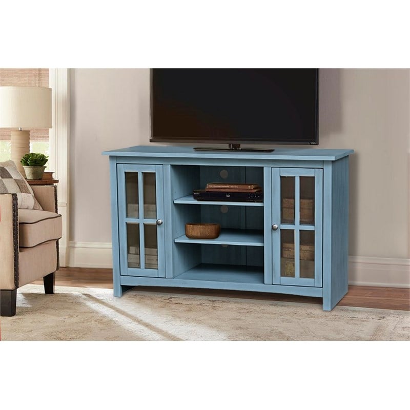 Entertainment/TV Stand with Open Shelves and 2 Doors in Ocean Blue - 48
