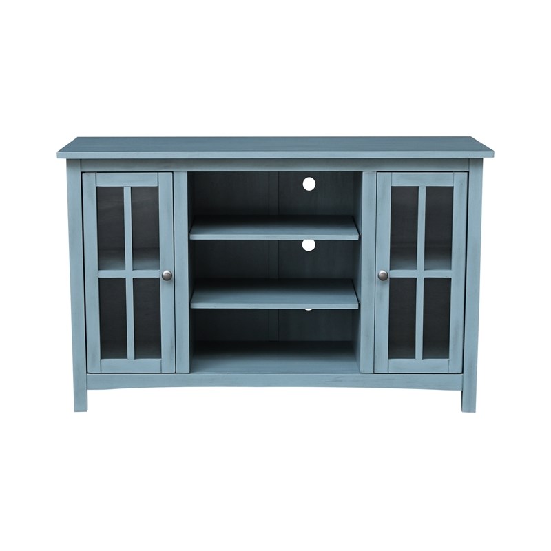 Entertainment/TV Stand with Open Shelves and 2 Doors in Ocean Blue - 48