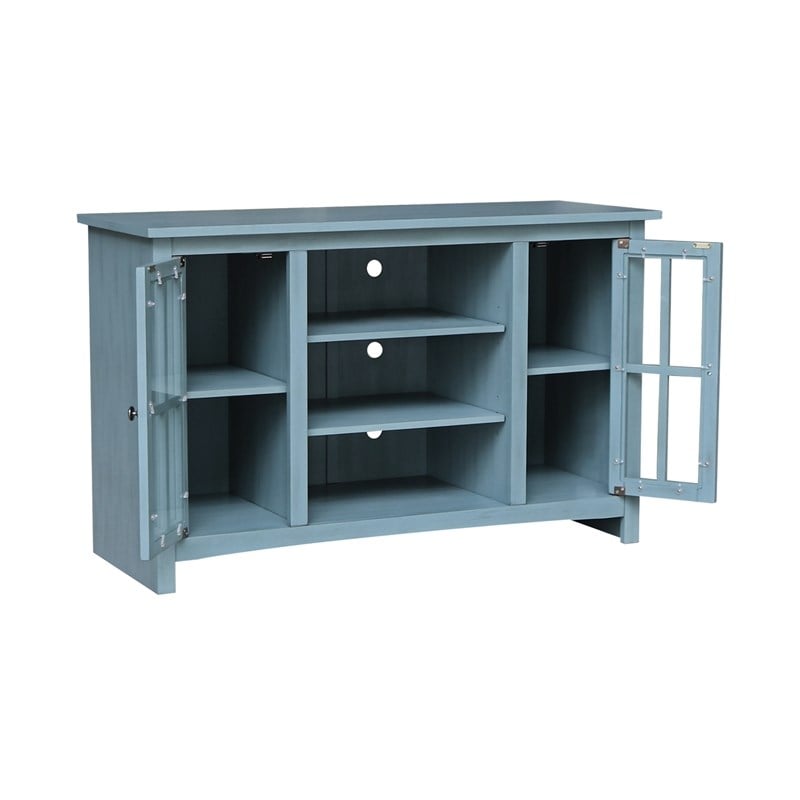 Entertainment/TV Stand with Open Shelves and 2 Doors in Ocean Blue - 48