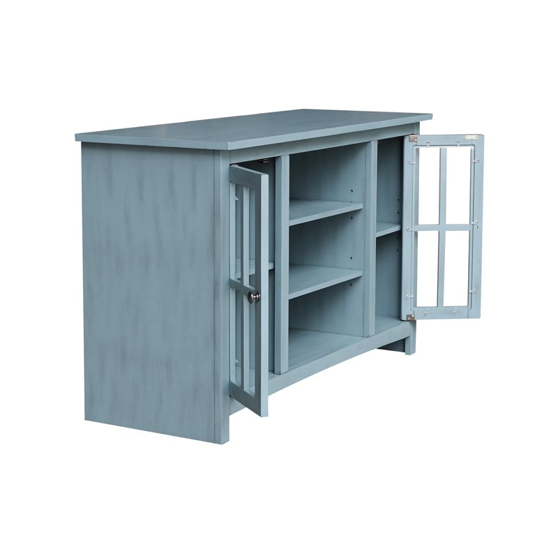 Entertainment/TV Stand with Open Shelves and 2 Doors in Ocean Blue - 48