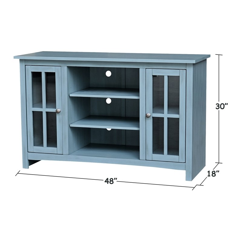 Entertainment/TV Stand with Open Shelves and 2 Doors in Ocean Blue - 48