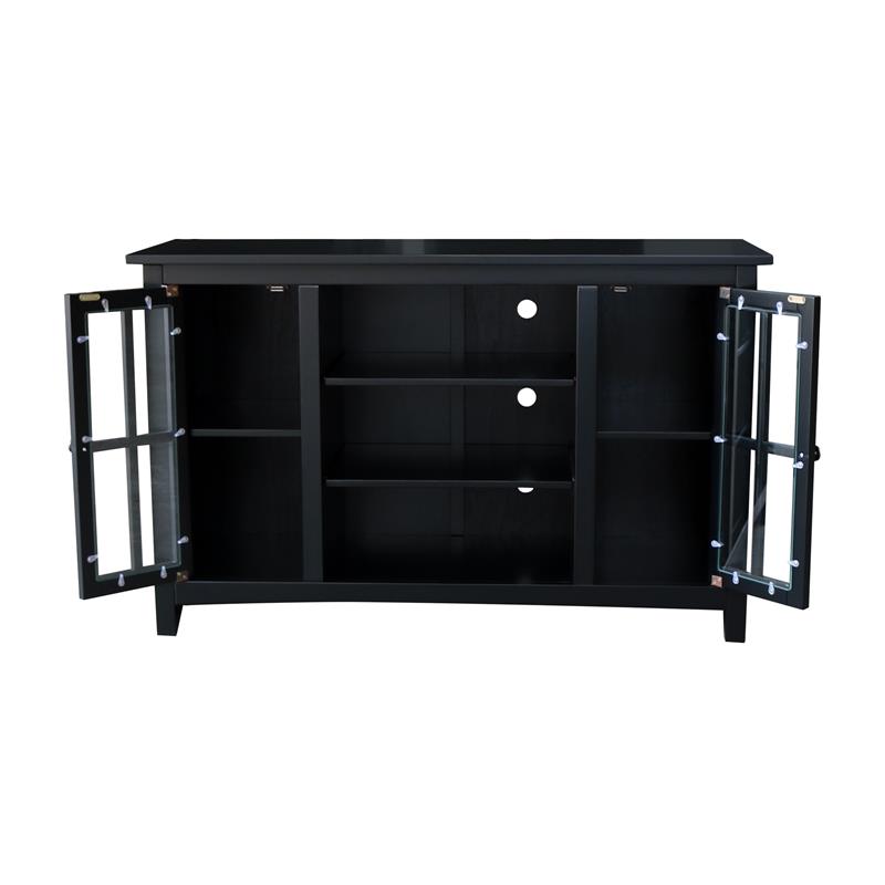 Entertainment/TV Stand with Open Shelves and 2 Doors in Black - 48