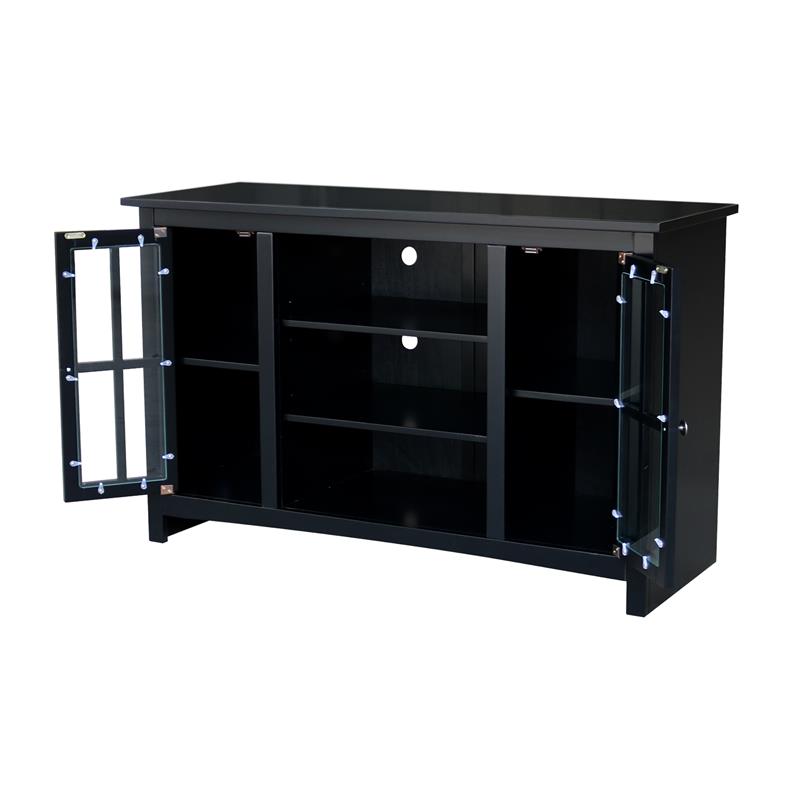 Entertainment/TV Stand with Open Shelves and 2 Doors in Black - 48