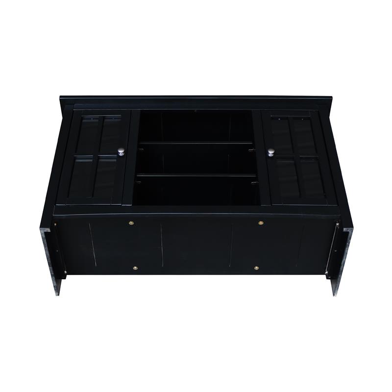 Entertainment/TV Stand with Open Shelves and 2 Doors in Black - 48
