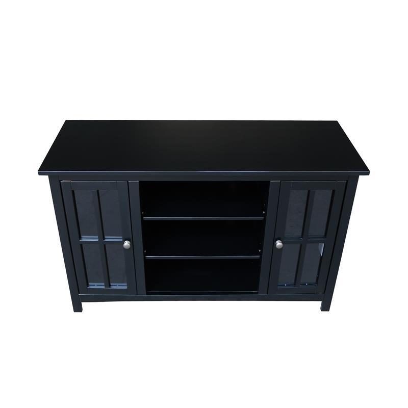 Entertainment/TV Stand with Open Shelves and 2 Doors in Black - 48