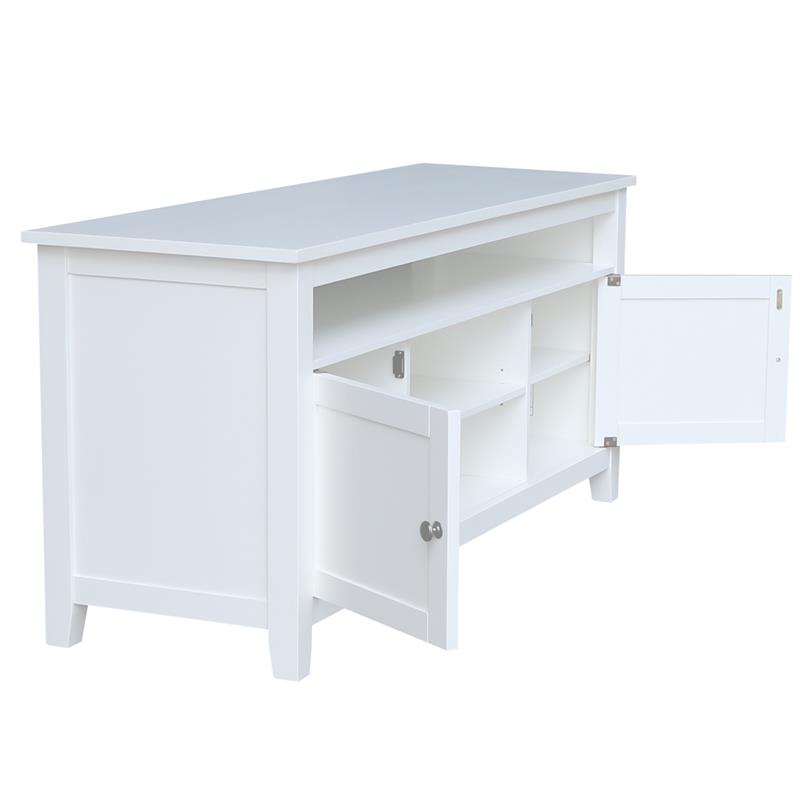 Solid Wood Entertainment / TV Stand with Open Shelves and 2 Doors in White