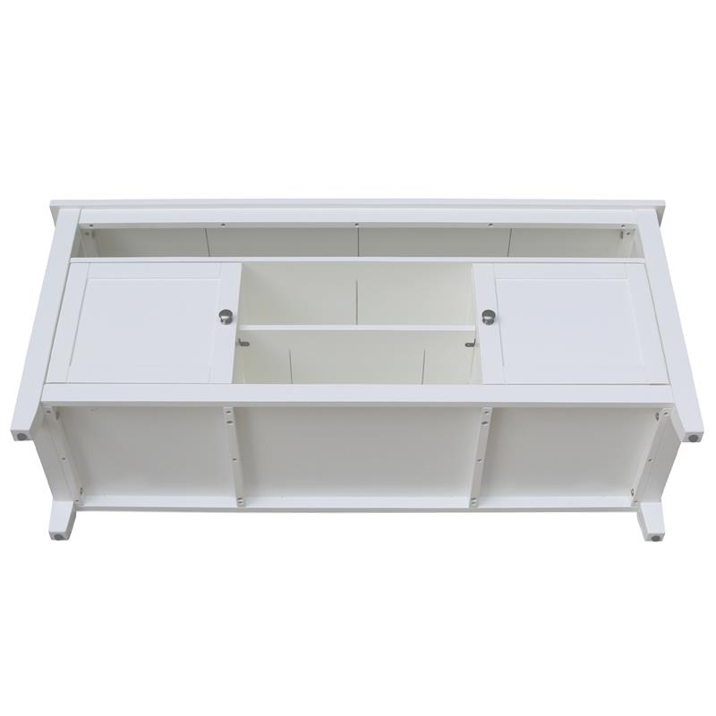 Solid Wood Entertainment / TV Stand with Open Shelves and 2 Doors in White