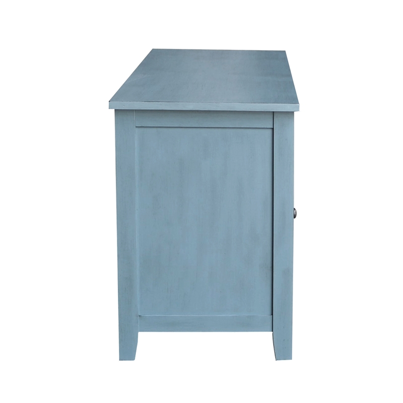 Solid Wood Entertainment / TV Stand with Open Shelves and 2 Doors in Ocean Blue