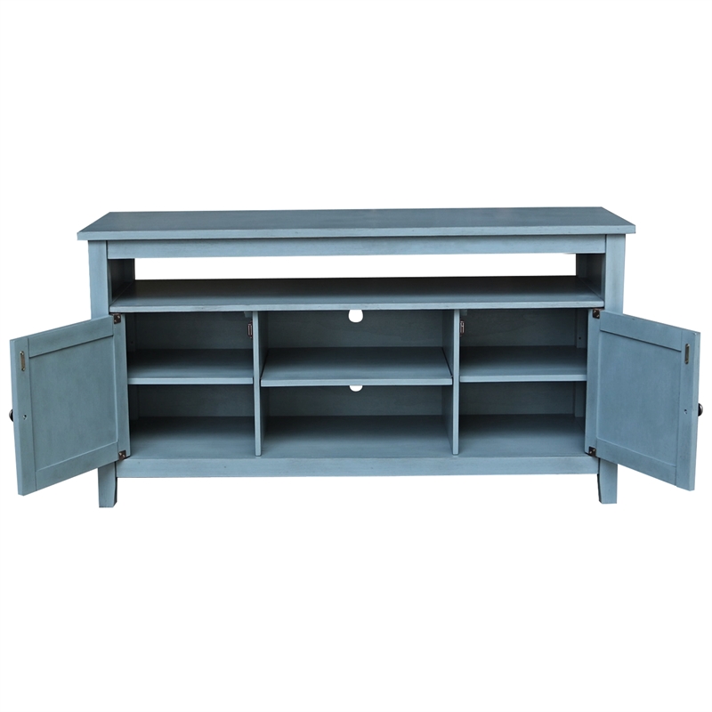 Solid Wood Entertainment / TV Stand with Open Shelves and 2 Doors in Ocean Blue