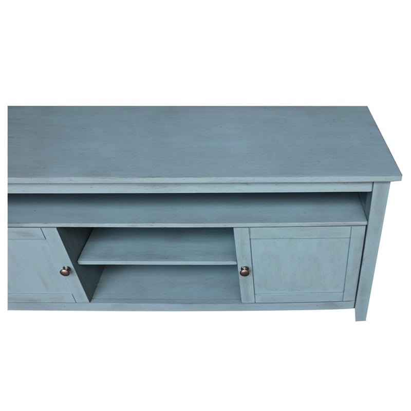 Solid Wood Entertainment / TV Stand with Open Shelves and 2 Doors in Ocean Blue