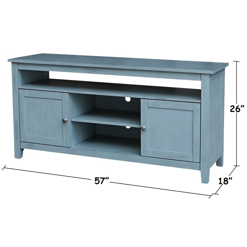 Solid Wood Entertainment / TV Stand with Open Shelves and 2 Doors in Ocean Blue