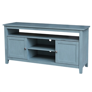 Solid Wood Entertainment / TV Stand with Open Shelves and 2 Doors in Ocean Blue