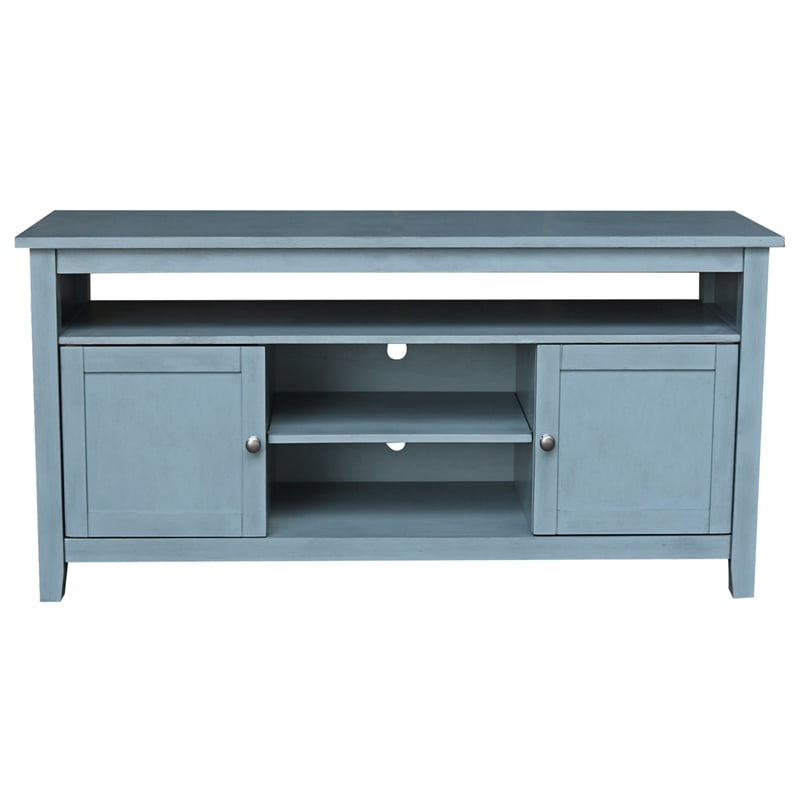 Solid Wood Entertainment / TV Stand with Open Shelves and 2 Doors in Ocean Blue