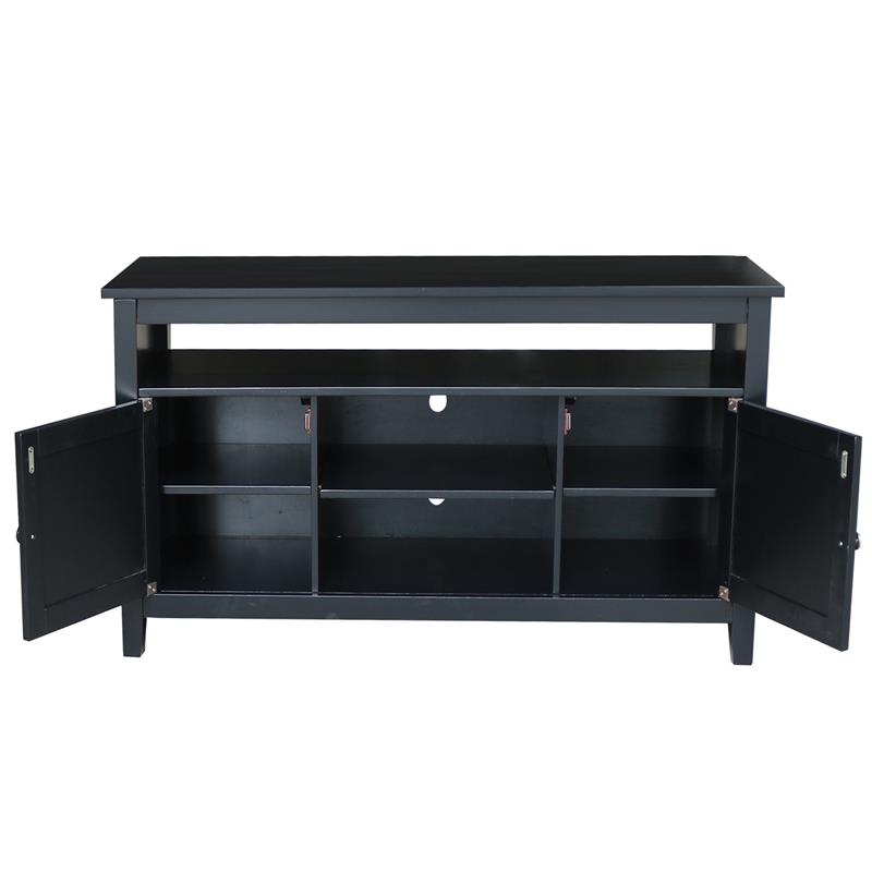 Solid Wood Entertainment / TV Stand with Open Shelves and 2 Doors in Black